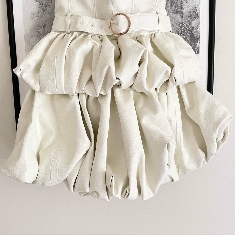 Anthropologie Faux Leather Strapless Mini Dress Ivory Bubble Medium - Picture 9 of 16